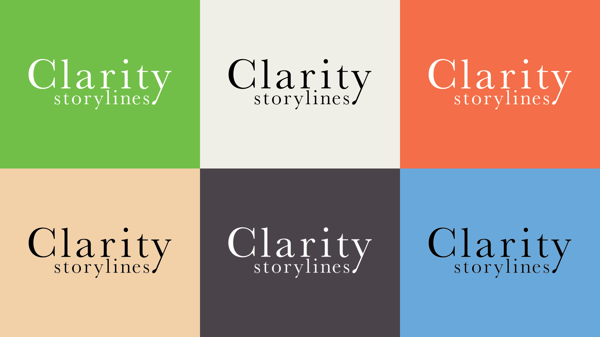 Clarity Storylines on multiple coloured backgrounds