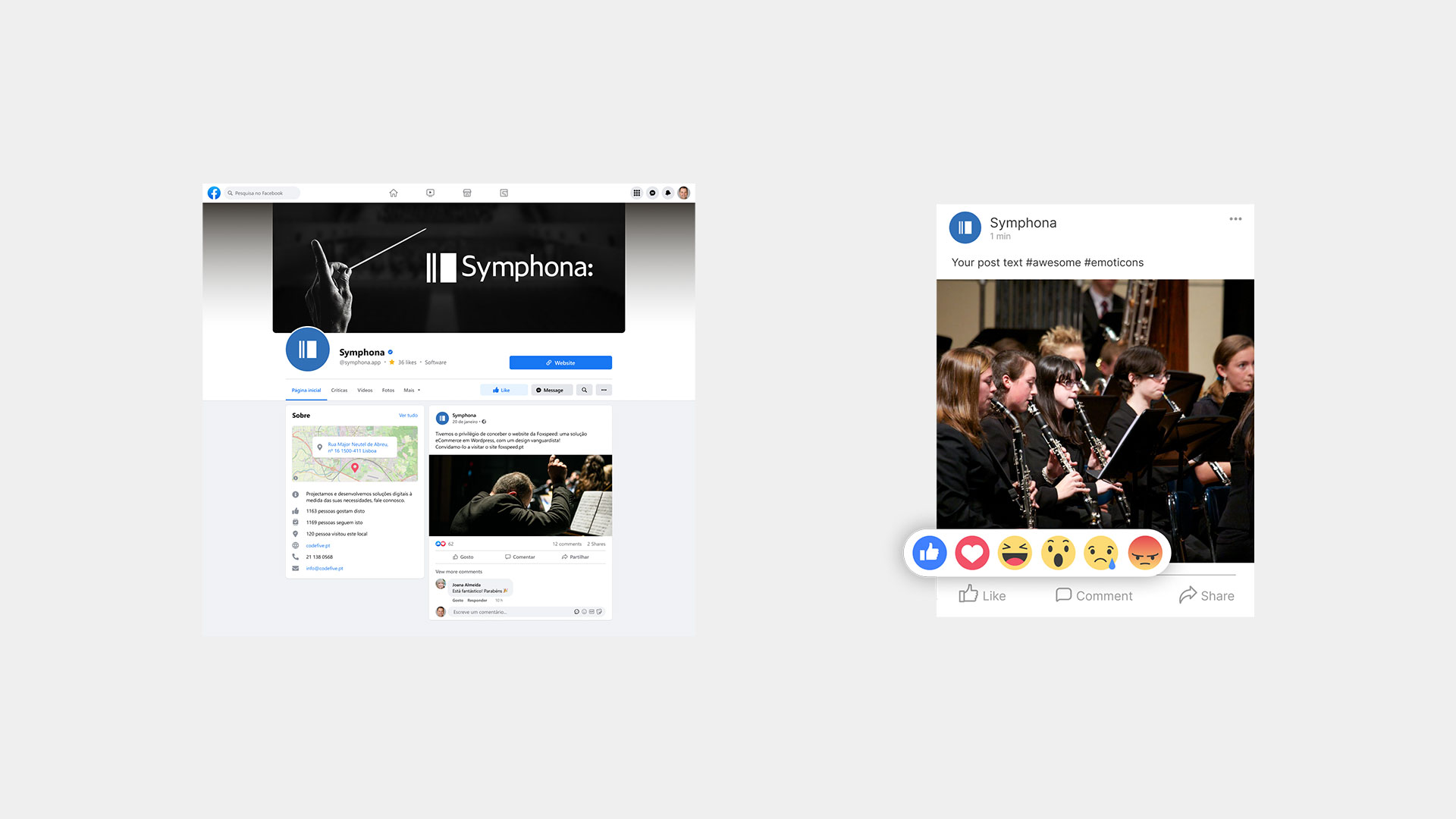 Facebook Symphona page and Facebook post