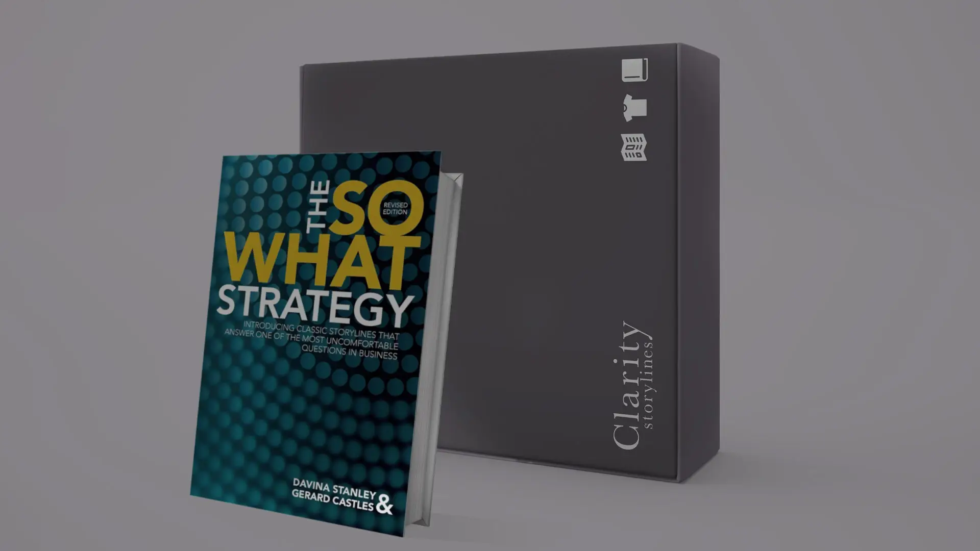 a gift box and a book with the Clarity storylines logo