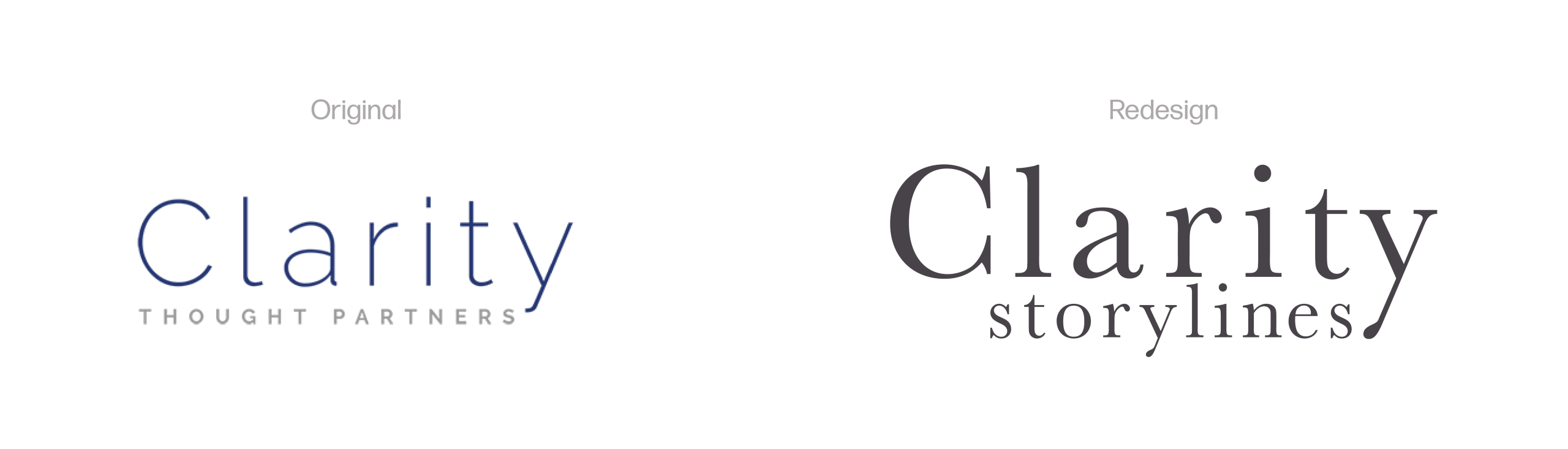 Clarity Storylines old logo next to the redesigned logo