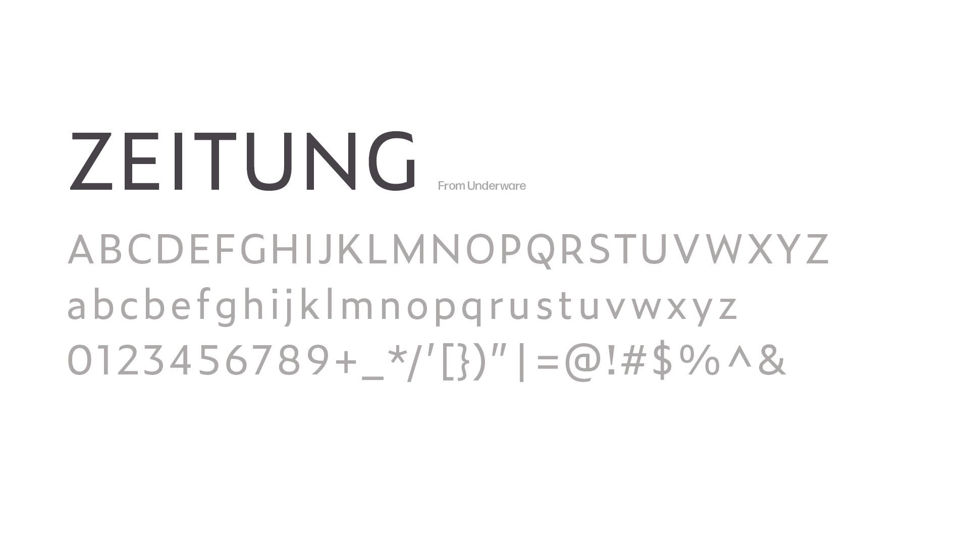 Zeitung typeface displayed from A -Z and 0 - 9