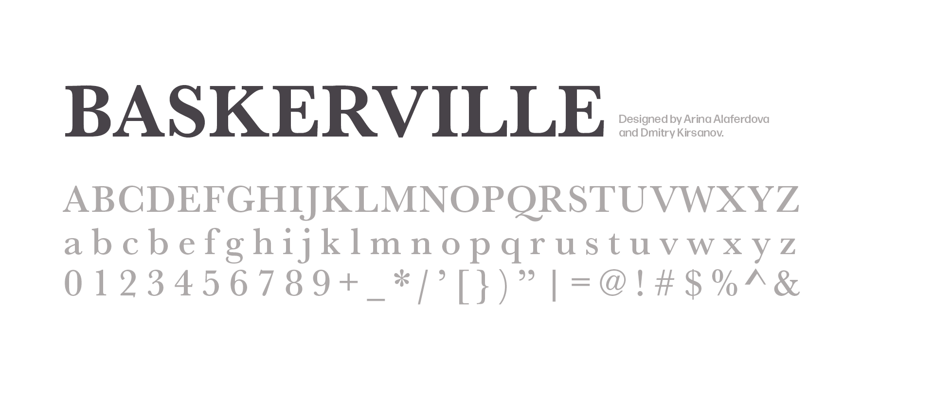 Baskerville typeface displayed from A -Z and 0 - 9