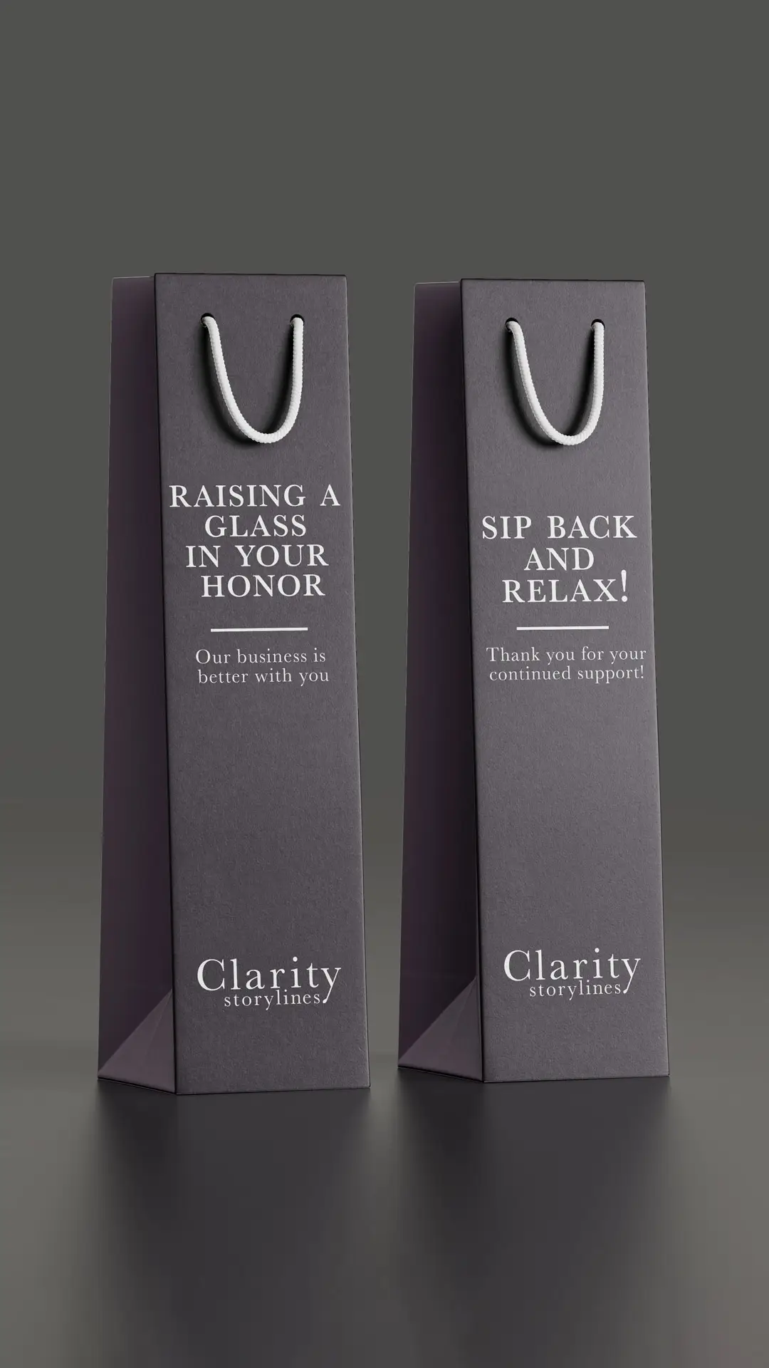 Wine carry bags branded with the Clarity storylines logo